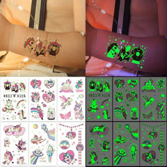 12 Sheets Unicorn Temporary Tattoo Glow In The Dark Rainbow Stickers