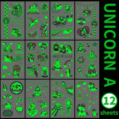 12 Sheets Unicorn Temporary Tattoo Glow In The Dark Rainbow Stickers