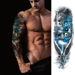 Lion Idol Clock Flowers Temporary Tattoo Realistic Stickers