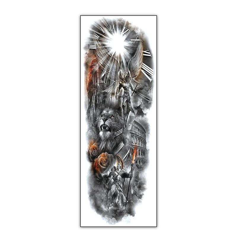 Lion Idol Clock Flowers Temporary Tattoo Realistic Stickers