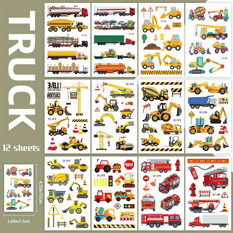 Boys Cars & Trucks Temporary Tattoos - 12 Sheets