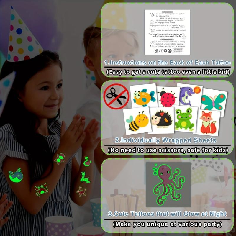 50 PCS Luminous Animals Temporary Tattoos Glow Party Favors For Boys And Girls