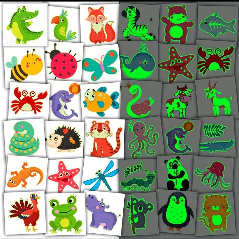 50 PCS Luminous Animals Temporary Tattoos Glow Party Favors For Boys And Girls