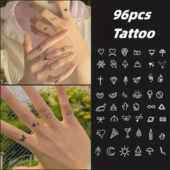 96pcs Finger Tattoo Stickers Herbal Plant Waterproof Simulation Non-reflective