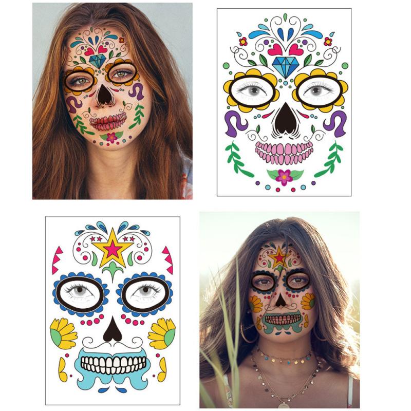 9 Sheets Sugar Skull Full Face Halloween Tattoos Stickers