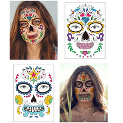 9 Sheets Sugar Skull Full Face Halloween Tattoos Stickers
