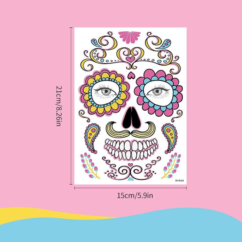 9 Sheets Sugar Skull Full Face Halloween Tattoos Stickers