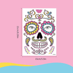 9 Sheets Sugar Skull Full Face Halloween Tattoos Stickers