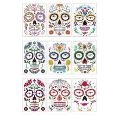 9 Sheets Sugar Skull Full Face Halloween Tattoos Stickers