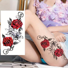 Rose Patterned Tattoo Stickers - Waterproof, Sweat Resistant, Long Lasting