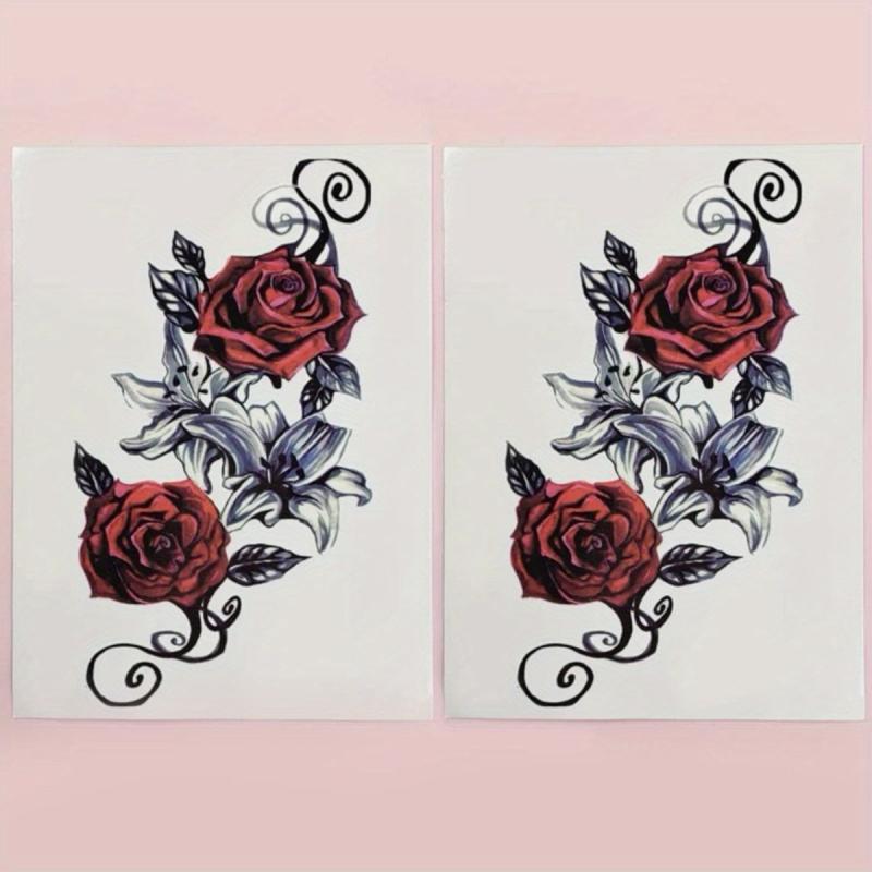 Rose Patterned Tattoo Stickers - Waterproof, Sweat Resistant, Long Lasting