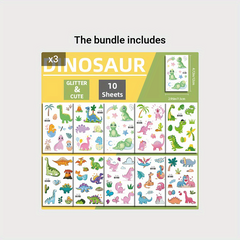 10 Sheets Dinosaur Temporary Tattoos Pterosauria Glitter Stickers
