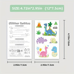10 Sheets Dinosaur Temporary Tattoos Pterosauria Glitter Stickers
