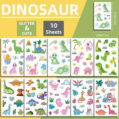 10 Sheets Dinosaur Temporary Tattoos Pterosauria Glitter Stickers