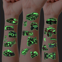 12pcs Luminous Tattoo Stickers Racing Car Pattern Glow Decorations
