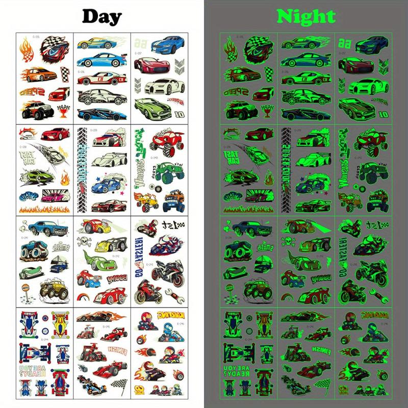 12pcs Luminous Tattoo Stickers Racing Car Pattern Glow Decorations