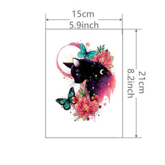 Flower Cat Tattoo Sticker Waterproof Temporary Tattoo