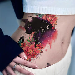 Flower Cat Tattoo Sticker Waterproof Temporary Tattoo