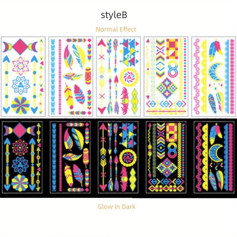Glitter Glow In The Dark Feather Butterfly Geometric Shape Tattoo Stickers