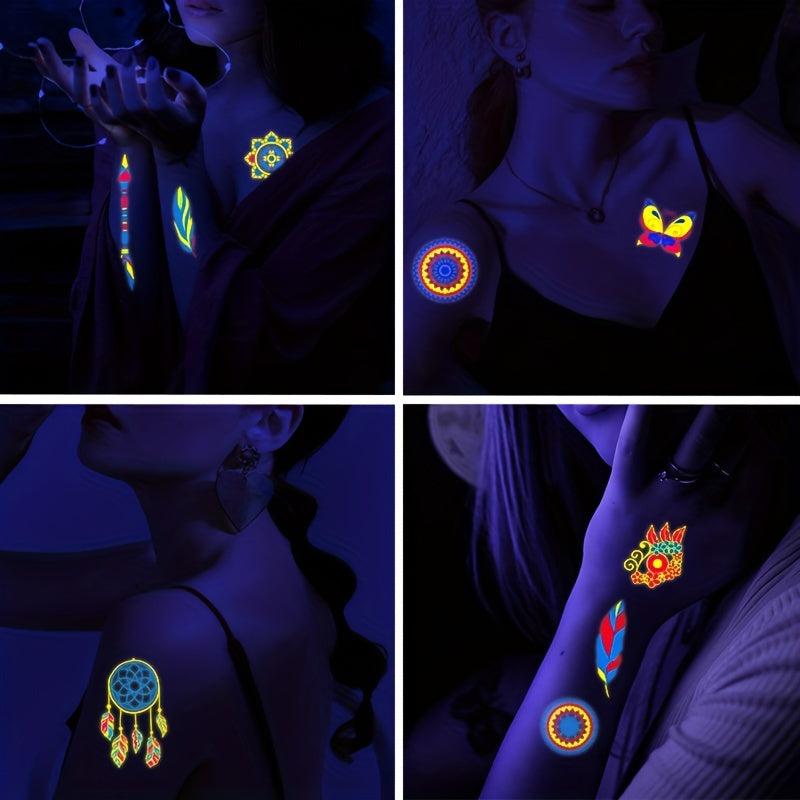 Glitter Glow In The Dark Feather Butterfly Geometric Shape Tattoo Stickers