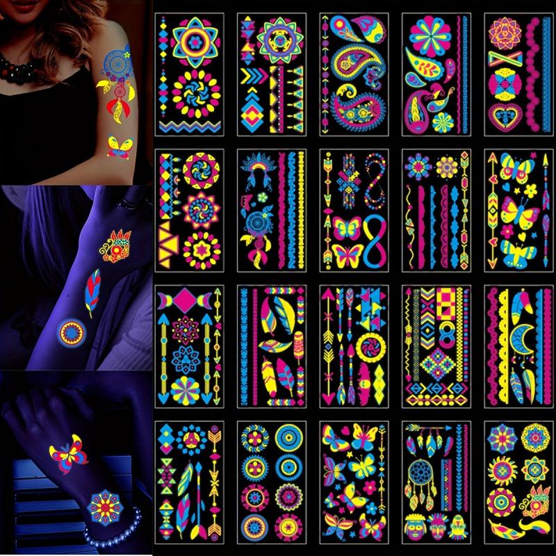 Glitter Glow In The Dark Feather Butterfly Geometric Shape Tattoo Stickers