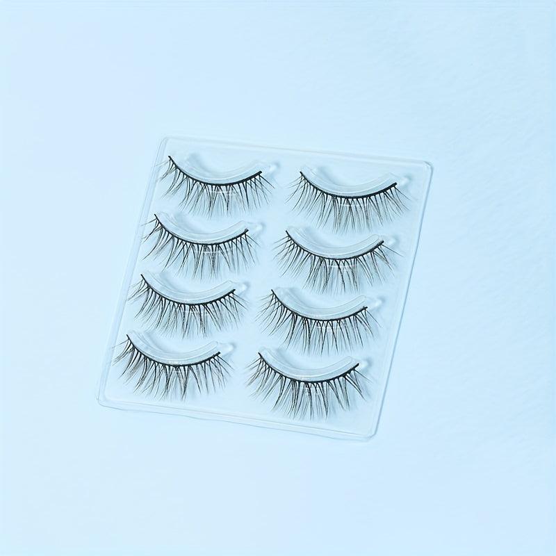 4 Pairs Strip False Eyelashes V shaped Cross Wispy Fine Stems Natural Look