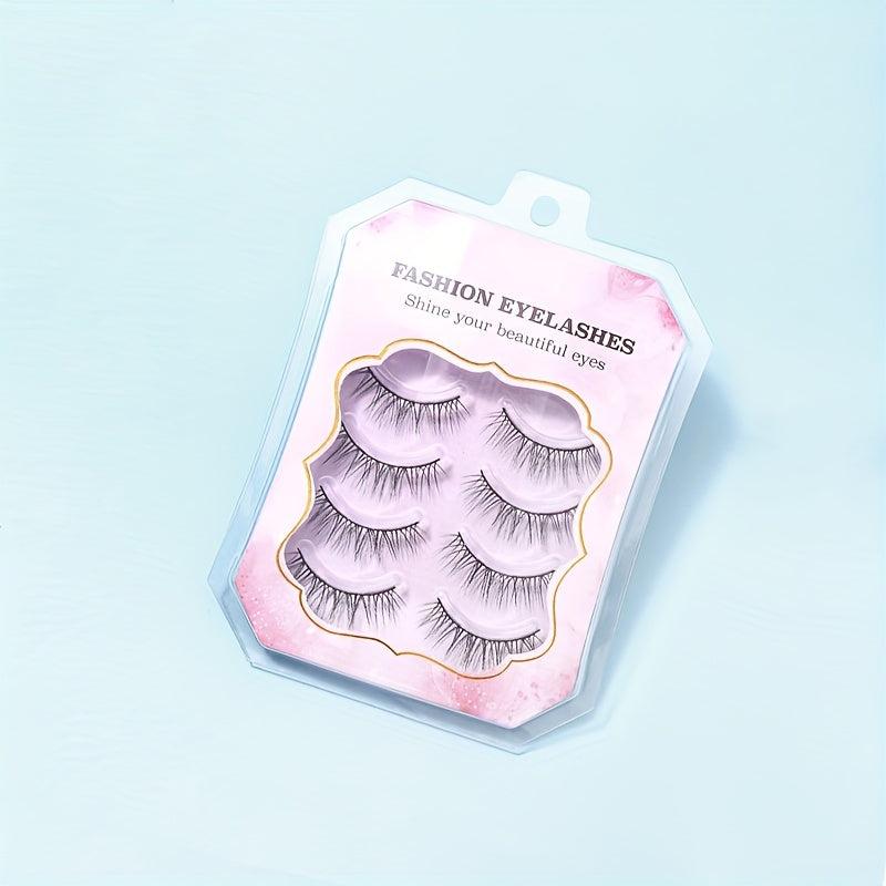 4 Pairs Strip False Eyelashes V shaped Cross Wispy Fine Stems Natural Look