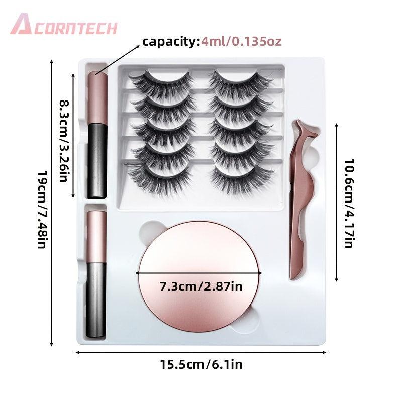 7 Pairs Double Magnetic False Eyelashes Set with Liquid Eyeliner and Tweezers