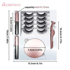 7 Pairs Double Magnetic False Eyelashes Set with Liquid Eyeliner and Tweezers