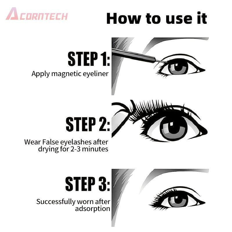 7 Pairs Double Magnetic False Eyelashes Set with Liquid Eyeliner and Tweezers
