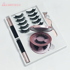 7 Pairs Double Magnetic False Eyelashes Set with Liquid Eyeliner and Tweezers