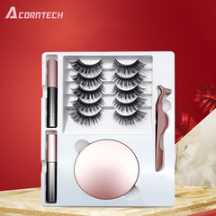 7 Pairs Double Magnetic False Eyelashes Set with Liquid Eyeliner and Tweezers