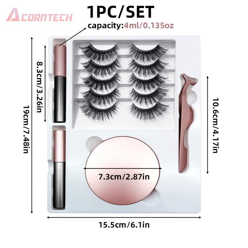 7 Pairs Double Magnetic False Eyelashes Set with Liquid Eyeliner and Tweezers
