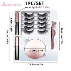 7 Pairs Double Magnetic False Eyelashes Set with Liquid Eyeliner and Tweezers