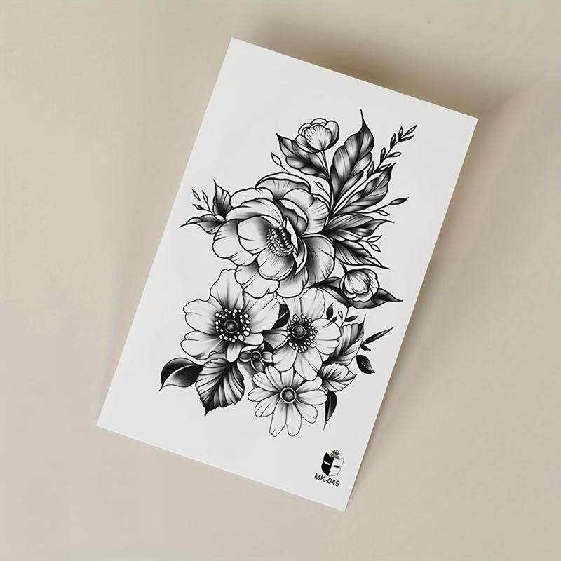 Temporary Tattoo Floral Leaf And Blooming Flower Pattern Arm Chest Back Body Art