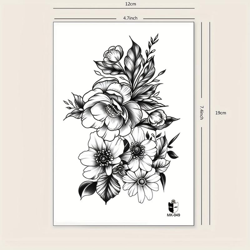Temporary Tattoo Floral Leaf And Blooming Flower Pattern Arm Chest Back Body Art