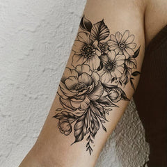 Temporary Tattoo Floral Leaf And Blooming Flower Pattern Arm Chest Back Body Art