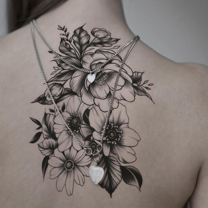 Temporary Tattoo Floral Leaf And Blooming Flower Pattern Arm Chest Back Body Art