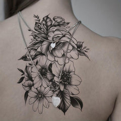 Temporary Tattoo Floral Leaf And Blooming Flower Pattern Arm Chest Back Body Art