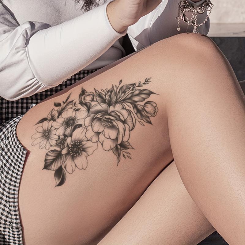 Temporary Tattoo Floral Leaf And Blooming Flower Pattern Arm Chest Back Body Art