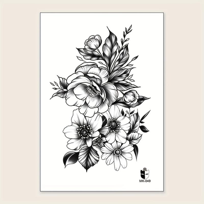 Temporary Tattoo Floral Leaf And Blooming Flower Pattern Arm Chest Back Body Art