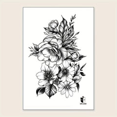 Temporary Tattoo Floral Leaf And Blooming Flower Pattern Arm Chest Back Body Art