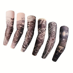 6pcs Outdoor Tattoo Sleeve Sunscreen Arm Cover Digital Printing Decoration