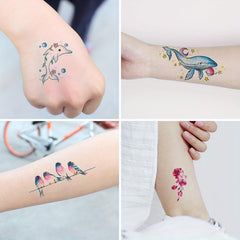 30 Sheets Watercolor Style Temporary Tattoos - Purple Red Butterfly Flower