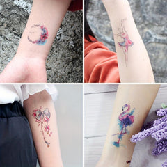 30 Sheets Watercolor Style Temporary Tattoos - Purple Red Butterfly Flower