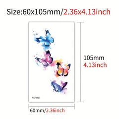 30 Sheets Watercolor Style Temporary Tattoos - Purple Red Butterfly Flower