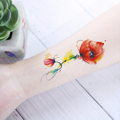 30 Sheets Watercolor Style Temporary Tattoos - Purple Red Butterfly Flower
