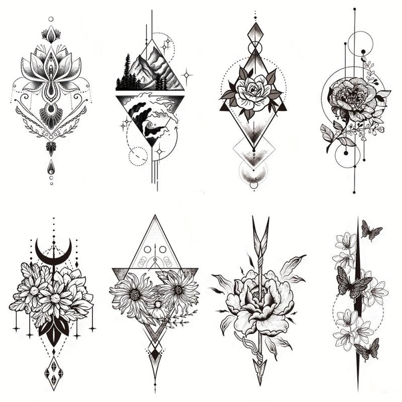 Waterproof Flower Tattoo Stickers for Women - 8 Sheets