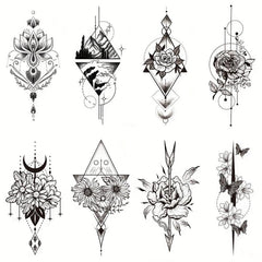 Waterproof Flower Tattoo Stickers for Women - 8 Sheets