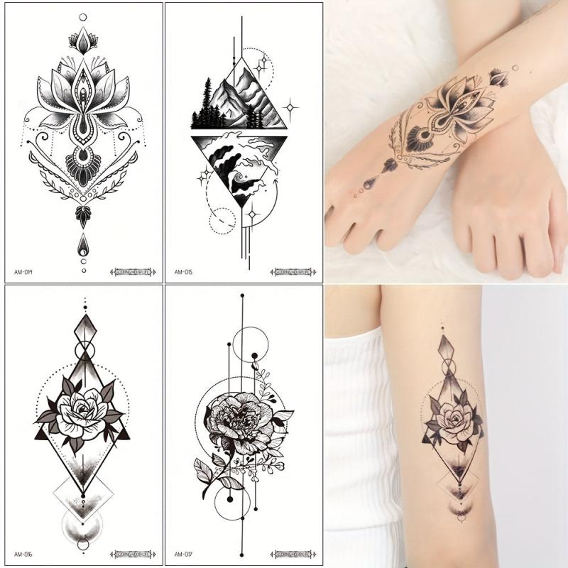 Waterproof Flower Tattoo Stickers for Women - 8 Sheets